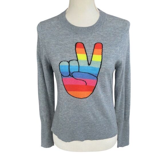Zadig & Voltaire Rainbow Peace Sign Crewneck Cashmere Sweater Grey Size XS - Picture 1 of 10